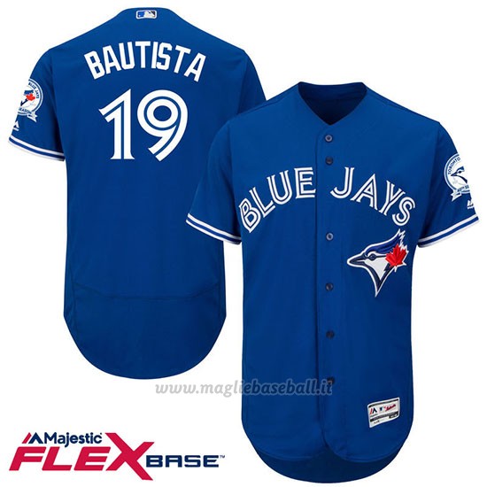 Maglia Baseball Uomo Toronto Blue Jays Jose Bautista 19 Blu Flex Base Autentico Collezione 40 Anniversario